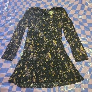 Way-In Clothing Co. Long Sleeve Floral Whimsigoth Dress in Black and Yellow